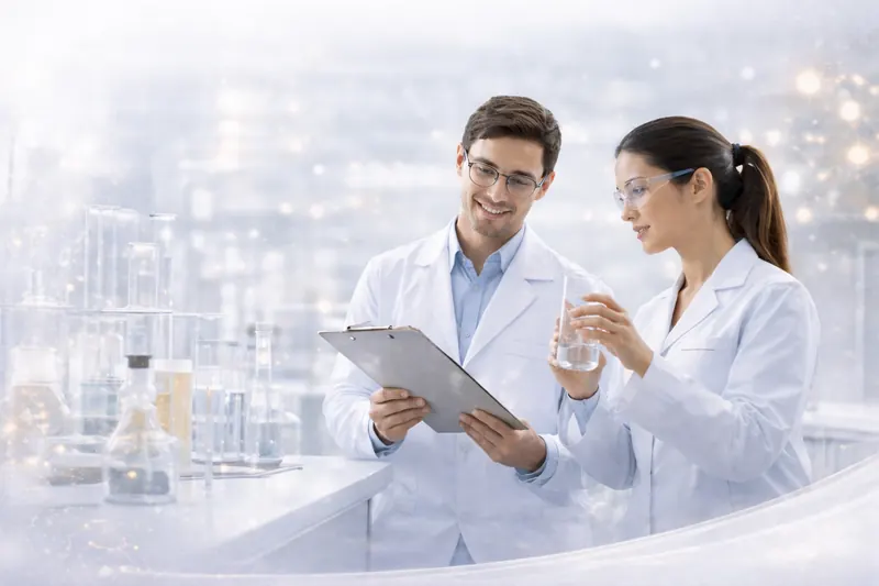 Two scientists reviewing results together