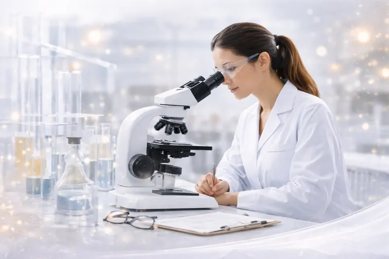 Scientist using a microscope