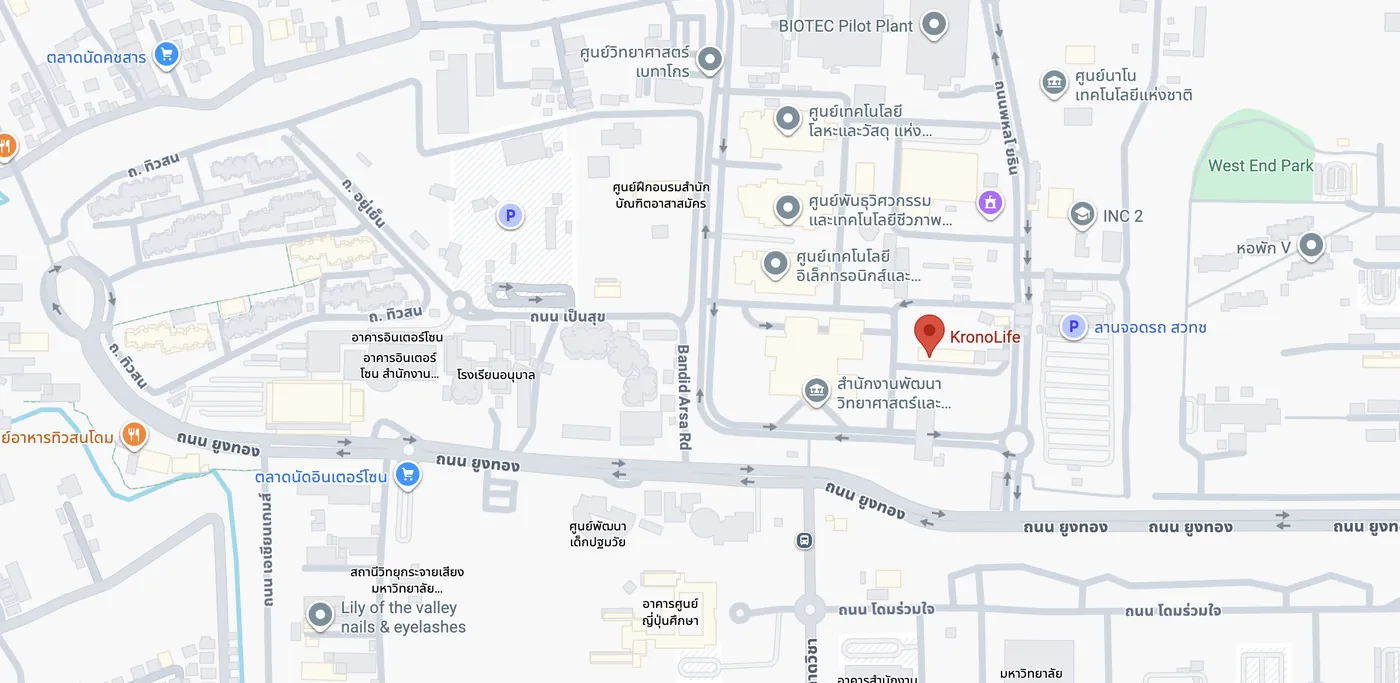 Map showing KronoLife at Thailand Science Park, Khlong Luang, Pathum Thani